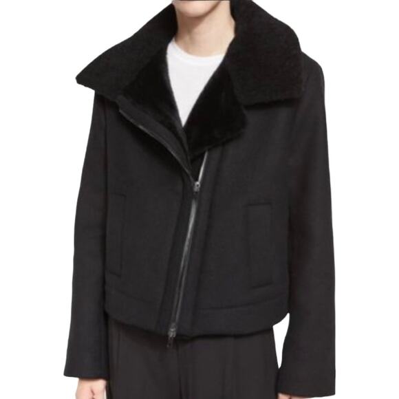 Vince Womens Black Shearling Fur Lined Wool Moto Jacket Size M